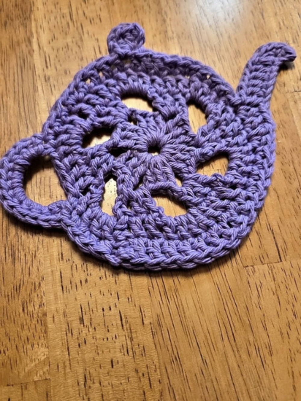 {Handmade} Crochet Teapot Motif Coaster In The Color Purple Lilac 100% Cotton